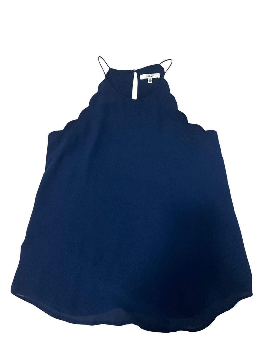 Norah Scallop Hem Neck Racerback Rounded Waist High Neck Tank Too Navy Blue